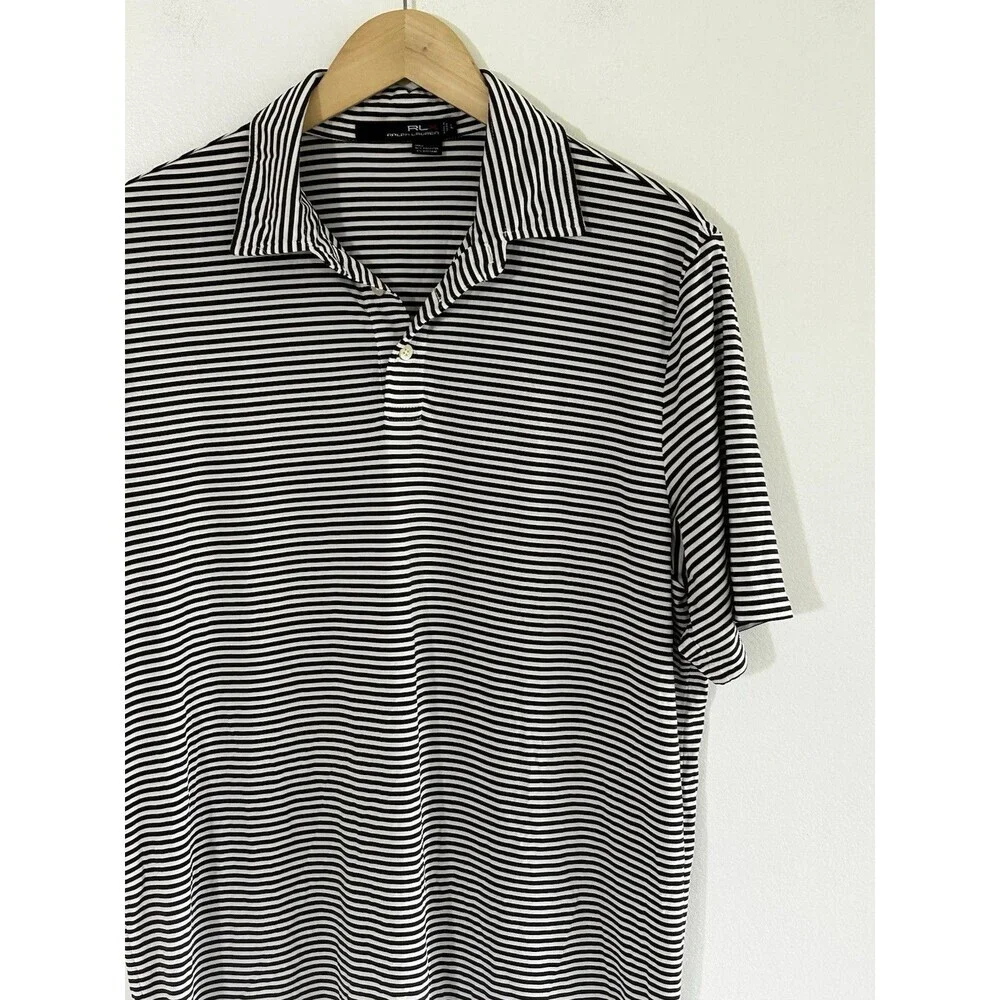 Men's Ralph Lauren RLX Polo Shirt Size Large Striped Black White Golf Preppy